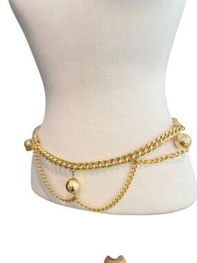 Gold-Tone Chain Belt With Dangling Spheres & Layered Design